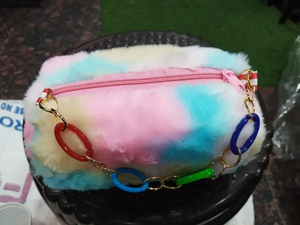 Multicolor_Furry_Waist_Pouch_With_Rainbow_Chain_Strap