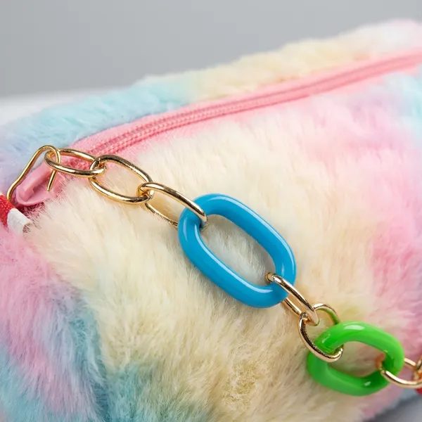 Multicolor_Furry_Waist_Pouch_With_Rainbow_Chain_Strap