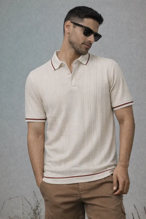 Cream_Knitted_Polo_T-Shirt_With_Contrast_Tipping