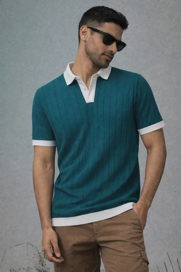 Teal_Blue_Polo_T-Shirt_With_Contrast_White_Collar_And_Cuffs_For_Men