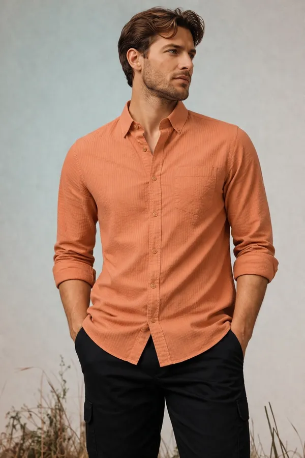 Casual_Coral_Orange_Long_Sleeve_Shirt