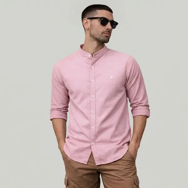 Pink_Mandarin_Collar_Casual_Shirt