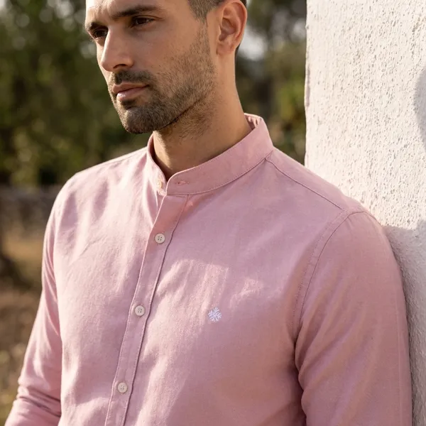 Pink_Mandarin_Collar_Casual_Shirt