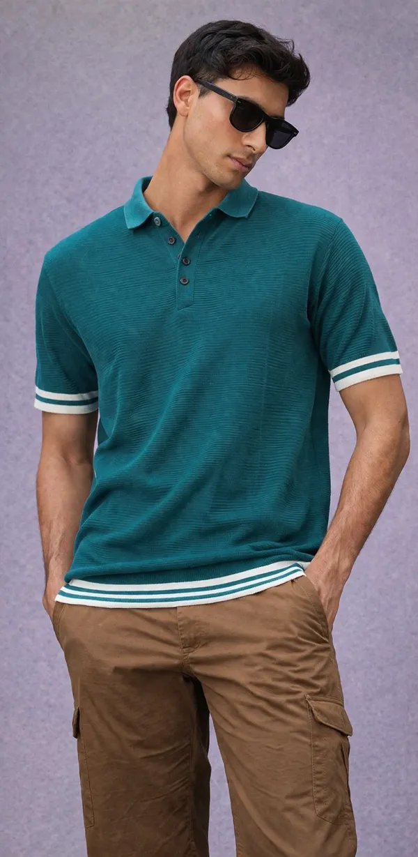 Teal_Polo_T-Shirt_With_Striped_Hem_Detail