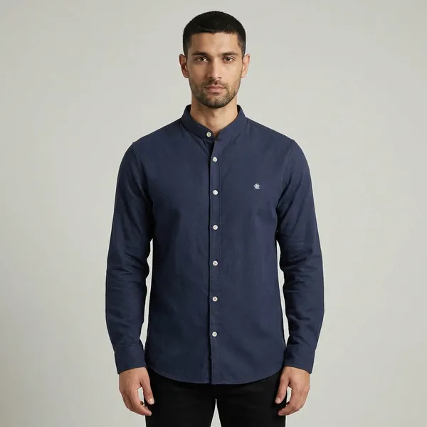 Navy_Blue_Mandarin_Collar_Casual_Shirt_For_Men