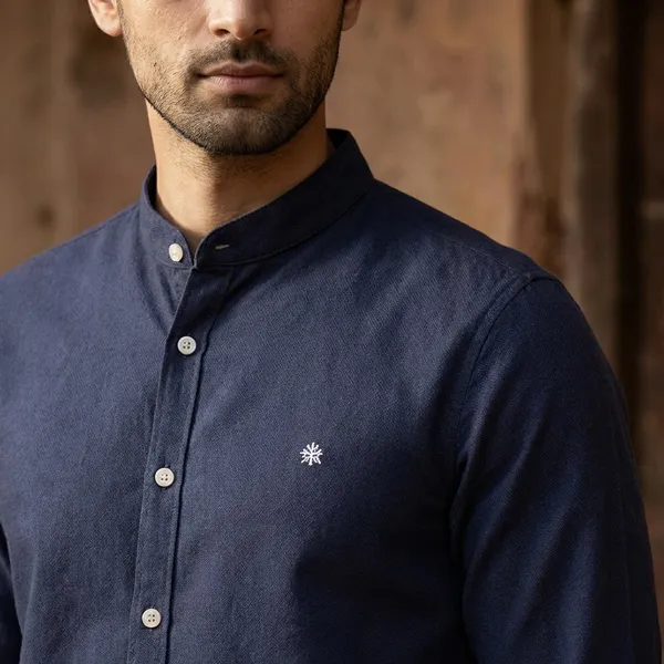Navy_Blue_Mandarin_Collar_Casual_Shirt_For_Men