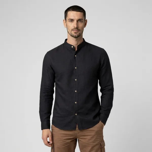 Black_Linen_Mandarin_Collar_Shirt