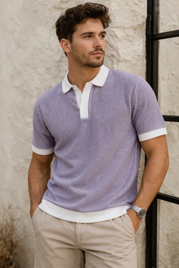 Purple_Textured_Polo_Shirt_With_White_Contrast_Collar_And_Cuffs