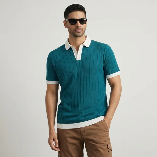 Teal_Blue_Polo_T-Shirt_With_Contrast_White_Collar_And_Cuffs_For_Men