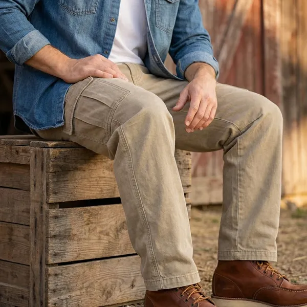 Khaki_Cargo_Pants_With_Elastic_Waist_And_Multiple_Pockets