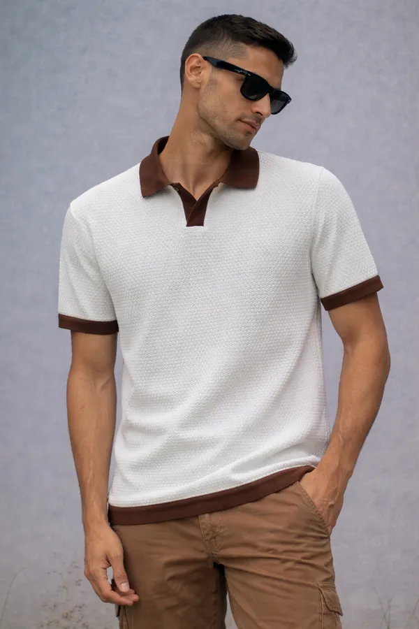Classic_White_Polo_T-Shirt_With_Brown_Contrast_Trim