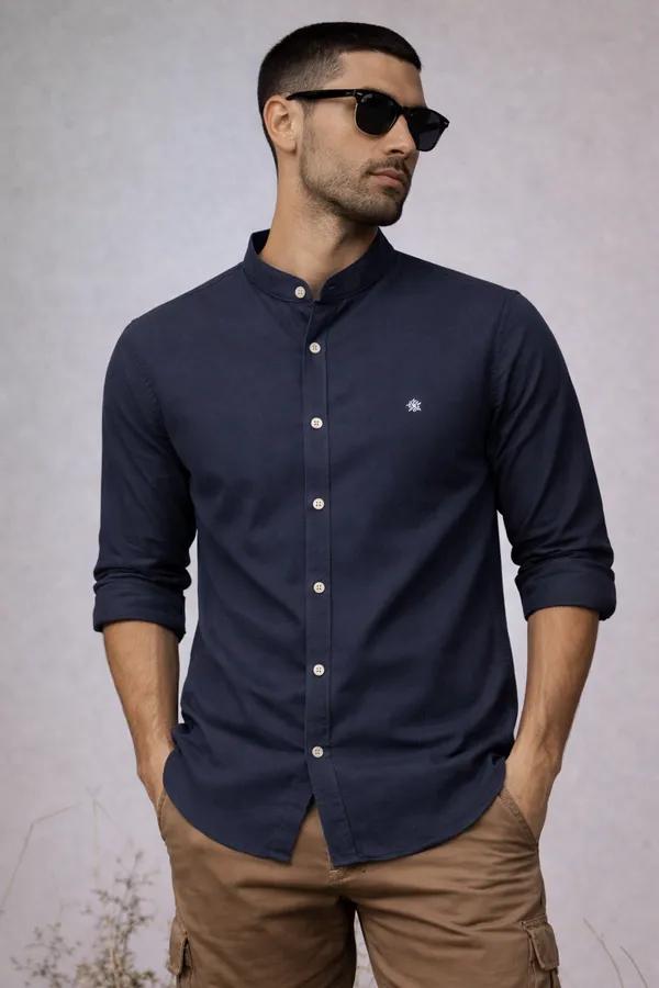 Navy_Blue_Mandarin_Collar_Casual_Shirt_For_Men