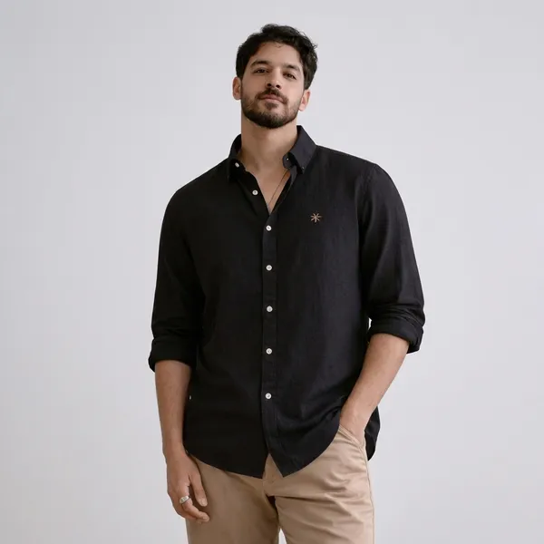 Black_Casual_Linen_Shirt_With_Star_Emblem