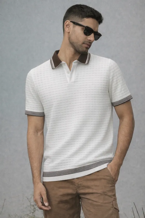 White_Textured_Polo_T-Shirt_With_Contrast_Tipping