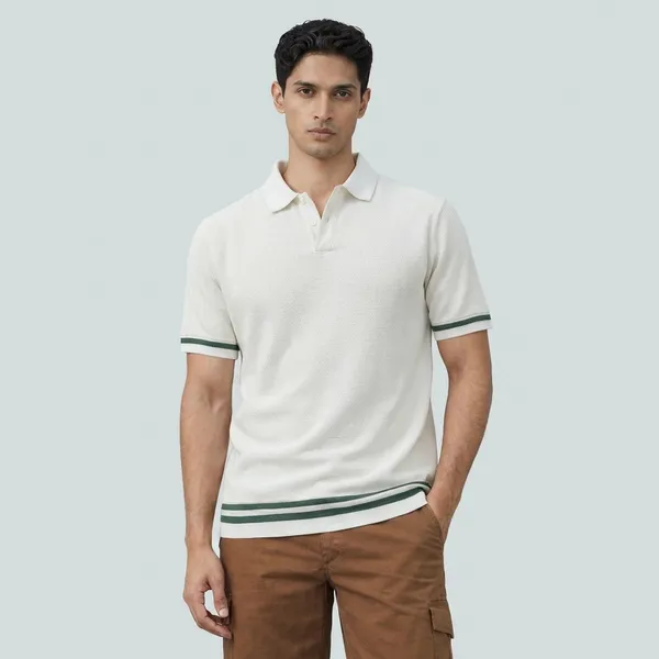 White_Textured_Polo_T-Shirt_With_Striped_Trim