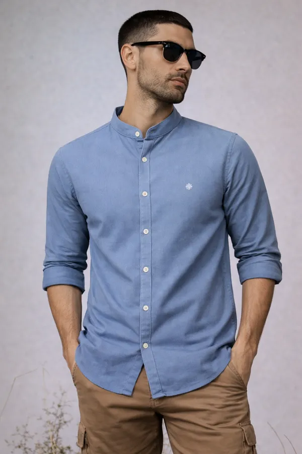 Blue_Mandarin_Collar_Casual_Shirt