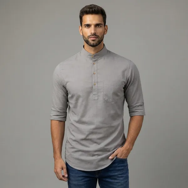 Grey_Mandarin_Collar_Kurta_Shirt