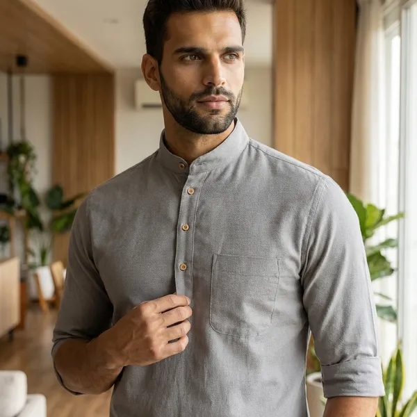 Grey_Mandarin_Collar_Kurta_Shirt