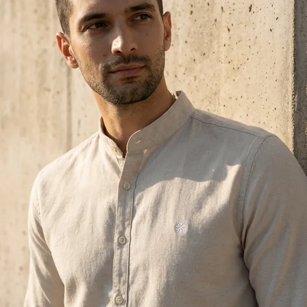 Beige_Mandarin_Collar_Long_Sleeve_Casual_Shirt