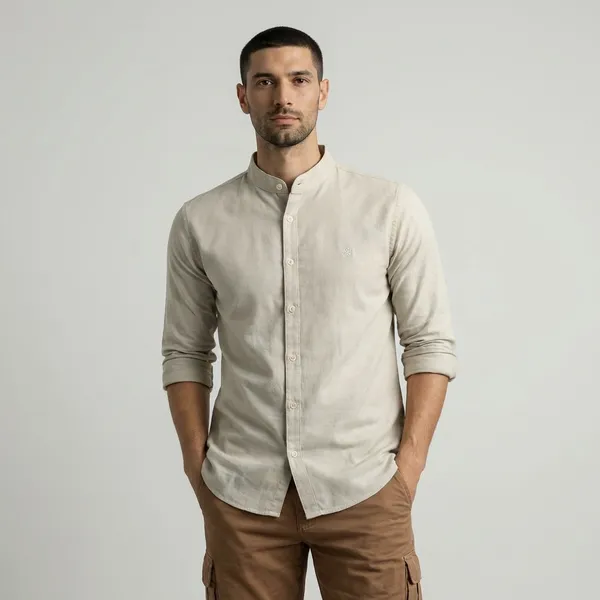 Beige_Mandarin_Collar_Long_Sleeve_Casual_Shirt