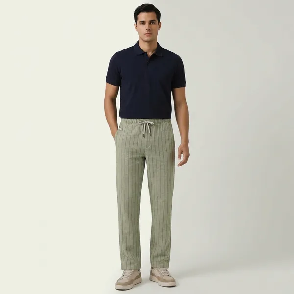 Olive_Green_Striped_Drawstring_Casual_Trousers