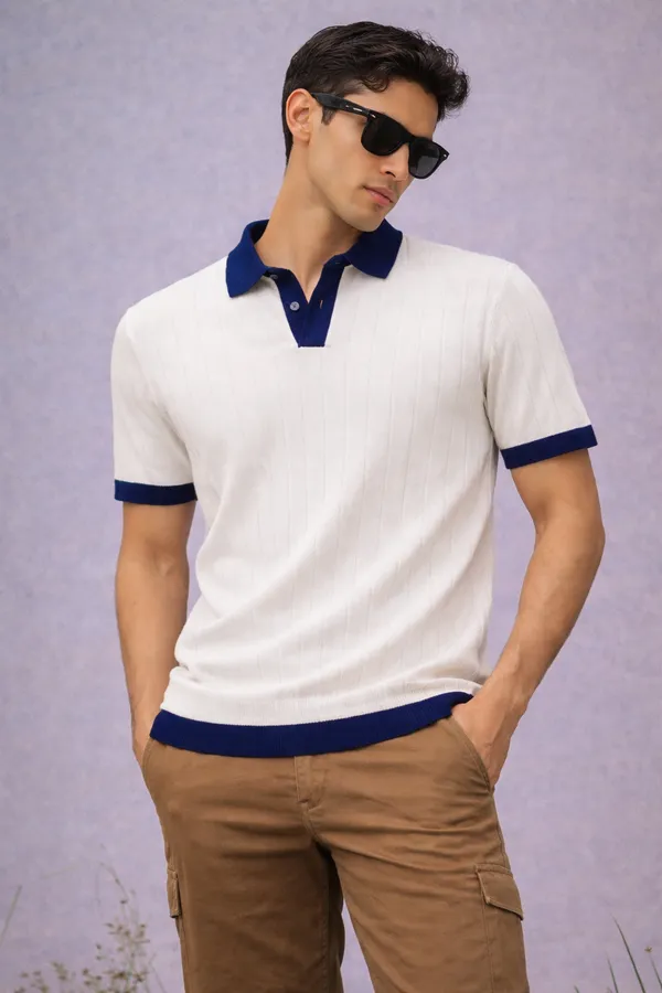 White_And_Navy_Blue_Polo_T-Shirt
