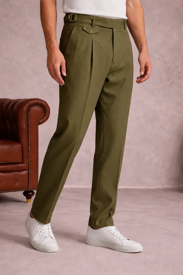 Olive_Green_Pleated_Formal_Trousers_With_Belt