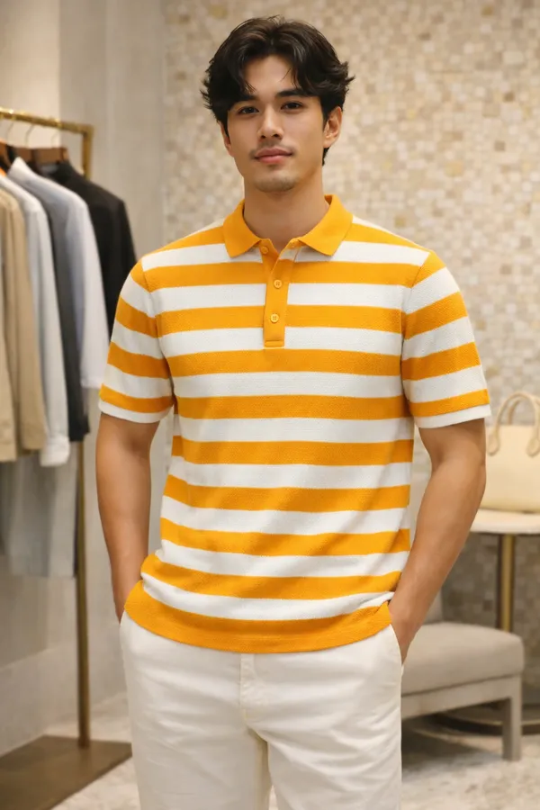Yellow_And_White_Striped_Polo_T-Shirt