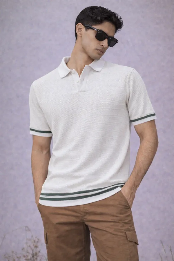 White_Textured_Polo_T-Shirt_With_Striped_Trim