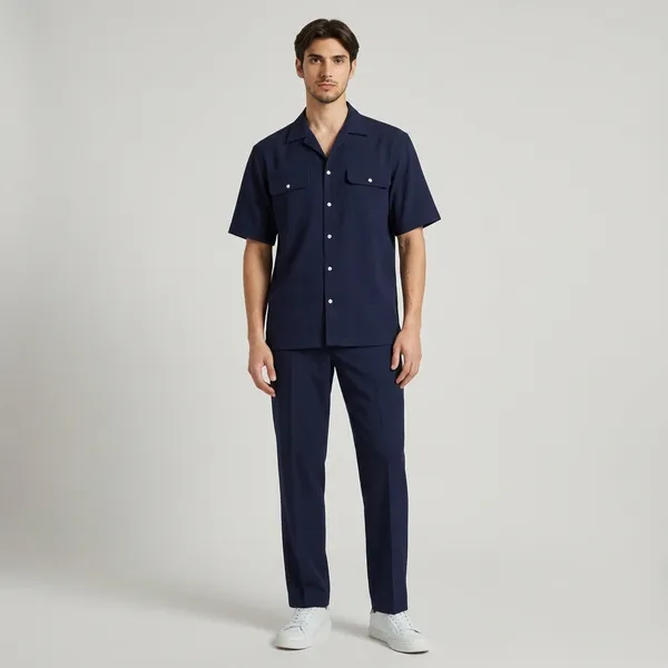 Navy_Blue_Short_Sleeve_Shirt_And_Trouser_Co-Ord_Set