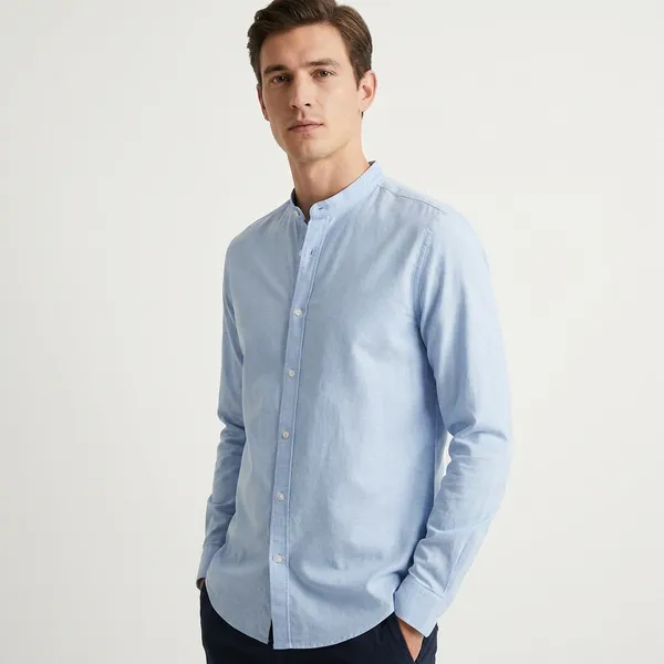 Mandarin_Collar_Long_Sleeve_Casual_Shirt_-_Light_Blue