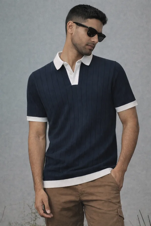 Navy_Blue_Polo_T-Shirt_With_White_Collar_And_Sleeve_Trim