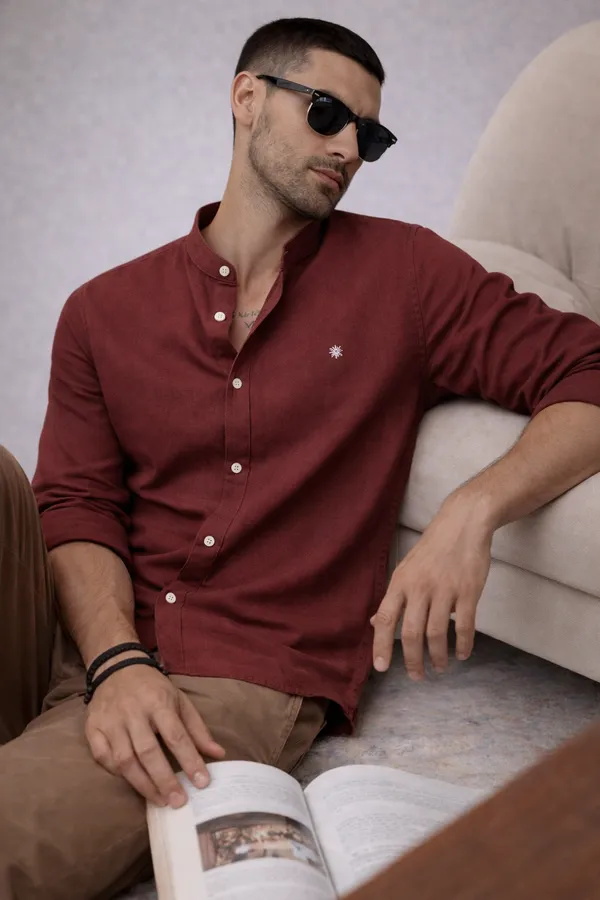 Burgundy_Linen_Casual_Shirt_-_Full_Sleeves_With_Button-Down_Collar
