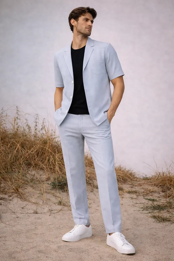Light_Blue_Short-Sleeve_Suit_Set_With_Black_T-Shirt