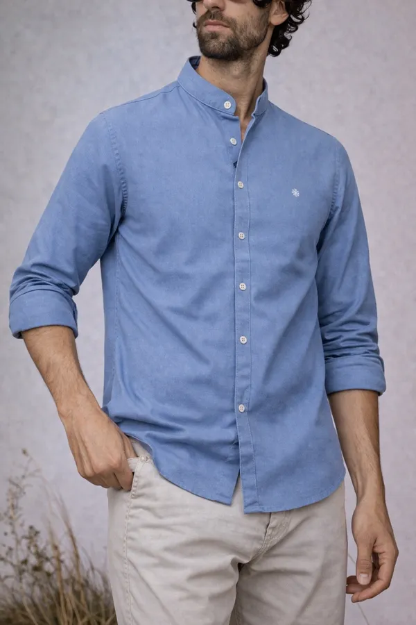 Blue_Mandarin_Collar_Casual_Shirt