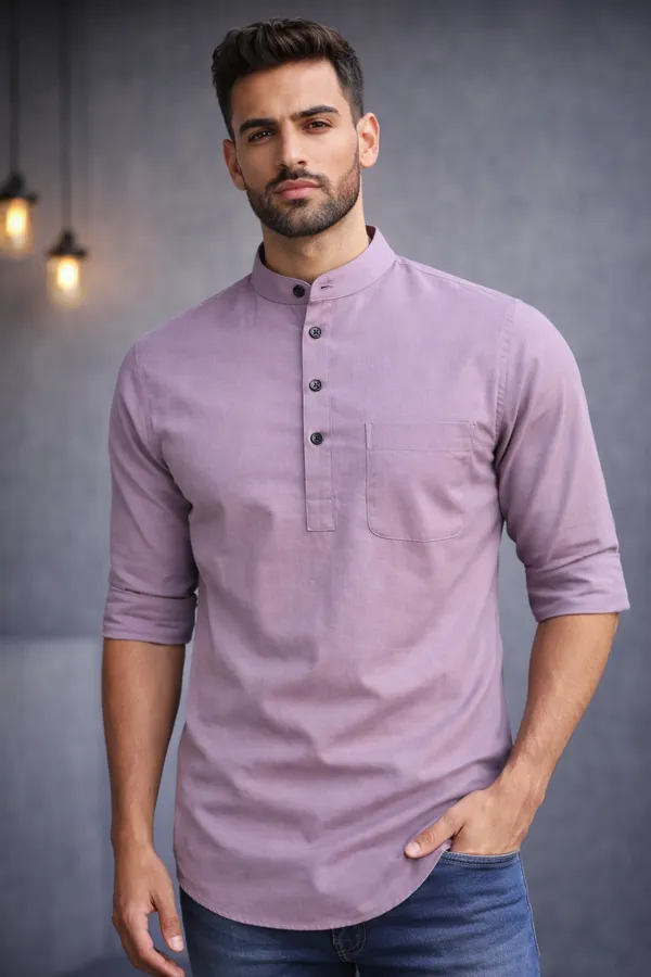 Lavender_Cotton_Mandarin_Collar_Casual_Shirt