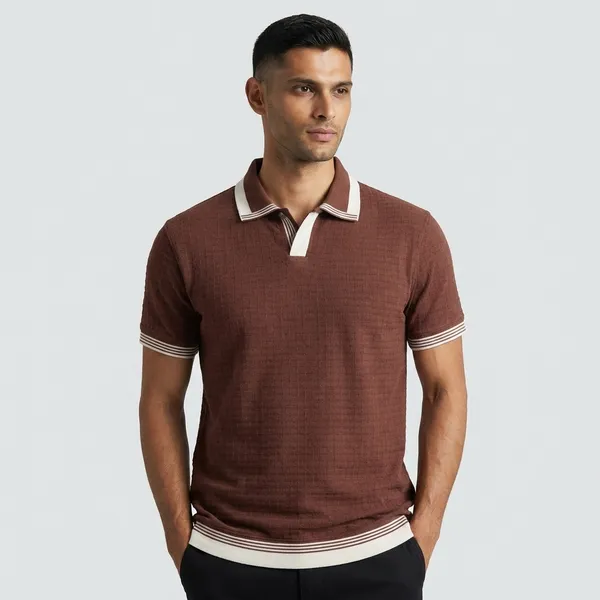 Brown_Polo_T-Shirt_With_Striped_Collar_And_Cuffs