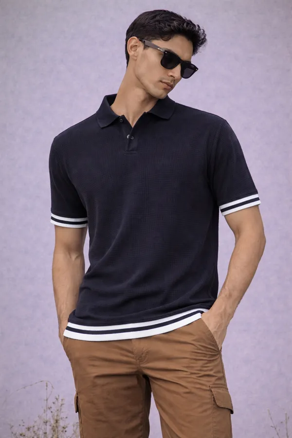 Black_Polo_T-Shirt_With_White_Striped_Trim