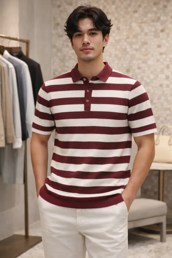 Maroon_&_White_Striped_Polo_Collar_Knit_T-Shirt