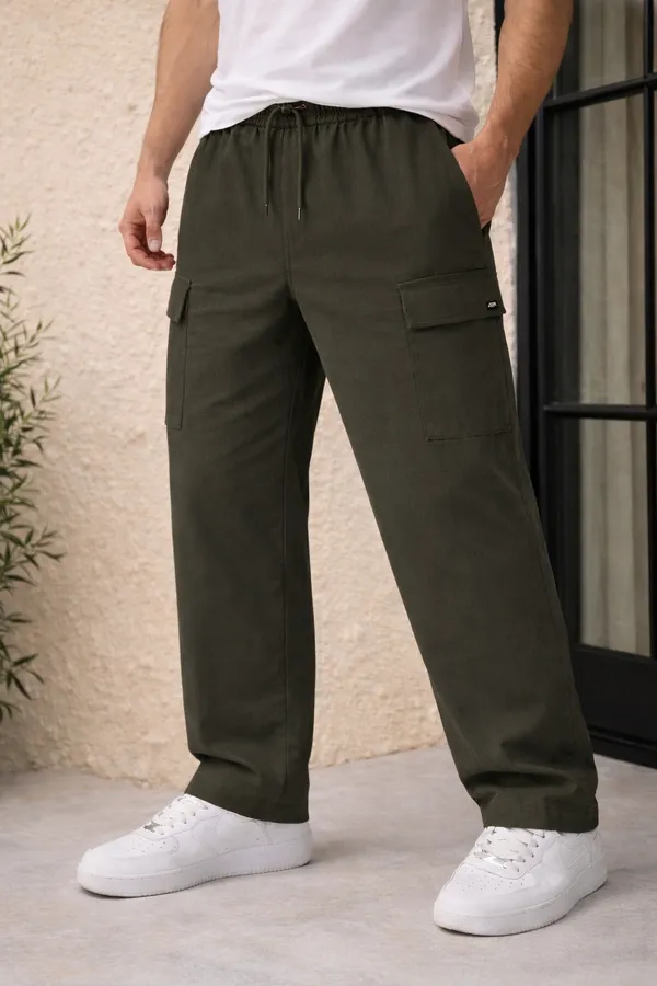 Olive_Green_Cargo_Pants_With_Drawstring_Waist