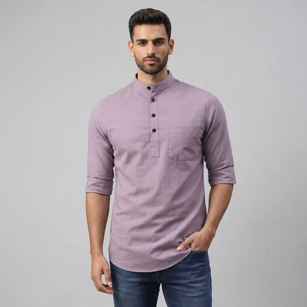Lavender_Cotton_Mandarin_Collar_Casual_Shirt