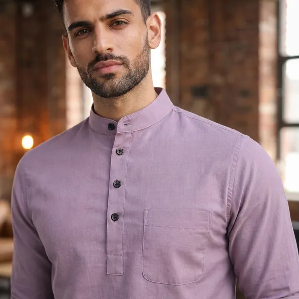 Lavender_Cotton_Mandarin_Collar_Casual_Shirt