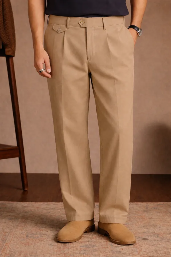 Beige_Pleated_Formal_Pants_With_Front_Pockets