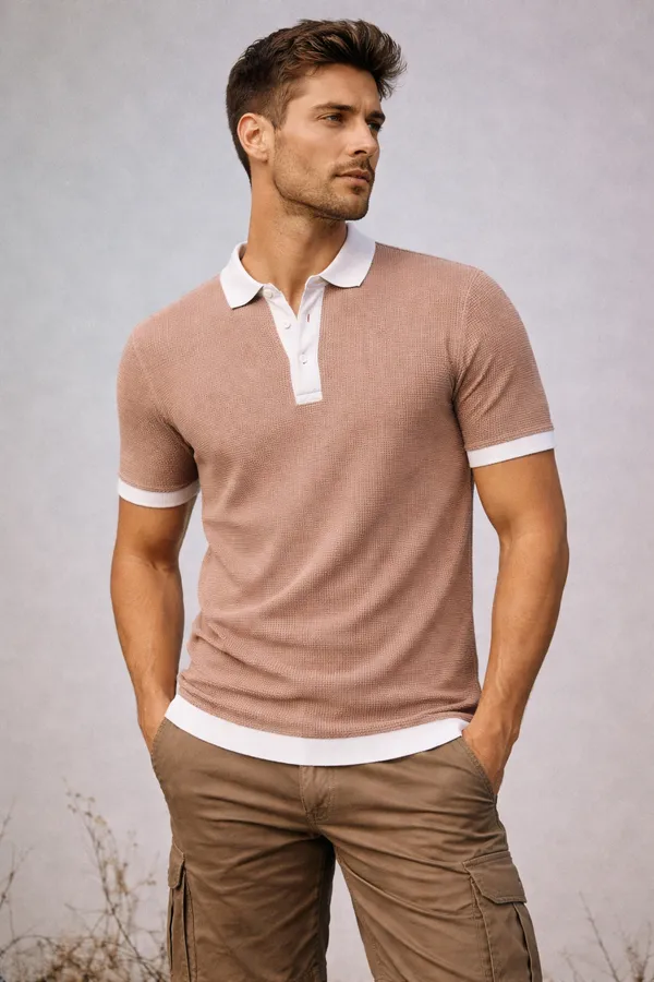 Beige_Knitted_Polo_T-Shirt_With_White_Contrast_Trim