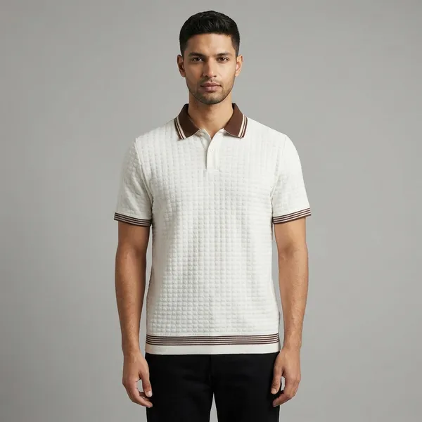 White_Textured_Polo_T-Shirt_With_Contrast_Tipping