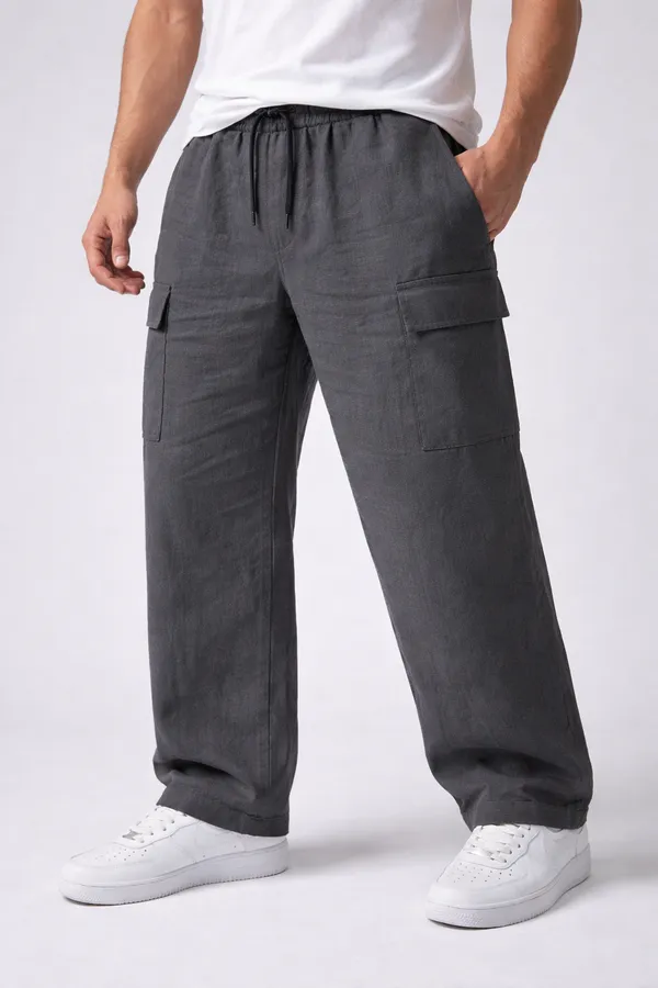 Casual_Cargo_Pants_With_Multiple_Pockets_-_Dark_Grey_Loose_Fit_Drawstring_Trousers