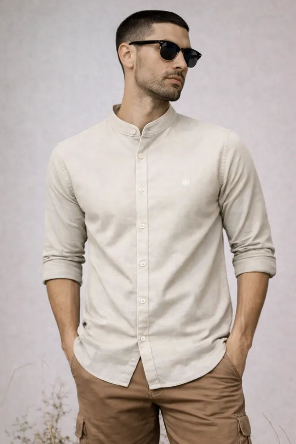 Beige_Mandarin_Collar_Long_Sleeve_Casual_Shirt