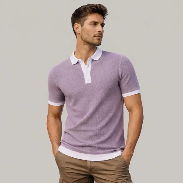 Lavender_Textured_Polo_T-Shirt_With_Contrast_Collar_And_Cuffs
