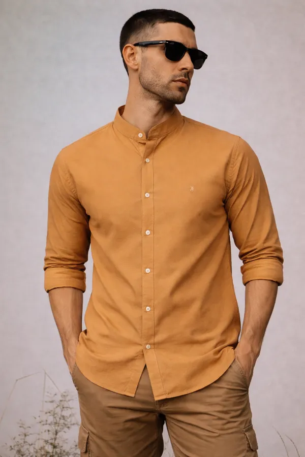 Mustard_Yellow_Mandarin_Collar_Casual_Shirt