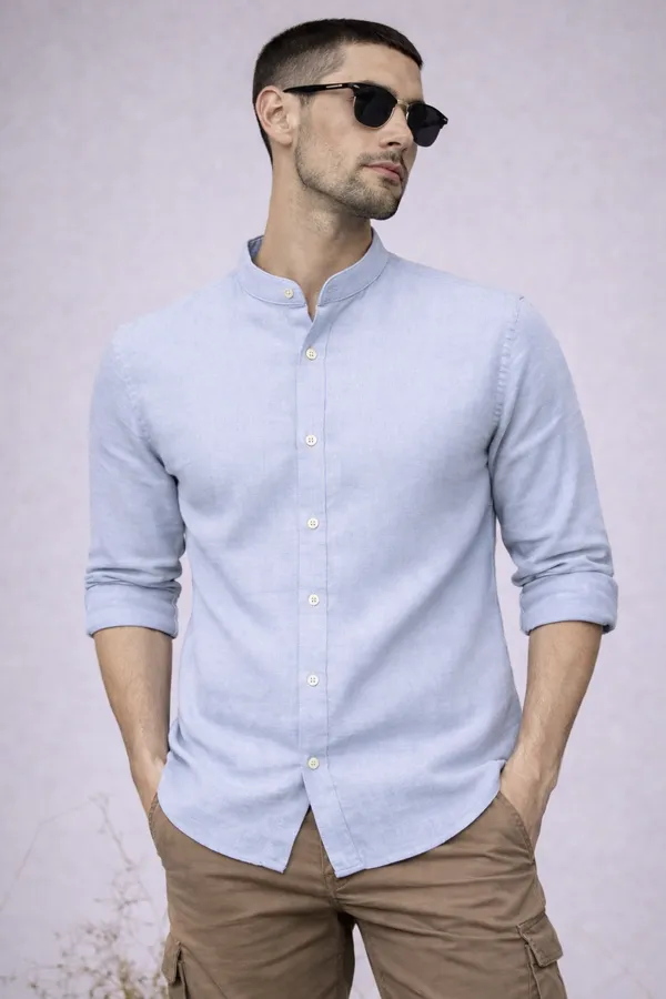 Mandarin_Collar_Long_Sleeve_Casual_Shirt_-_Light_Blue